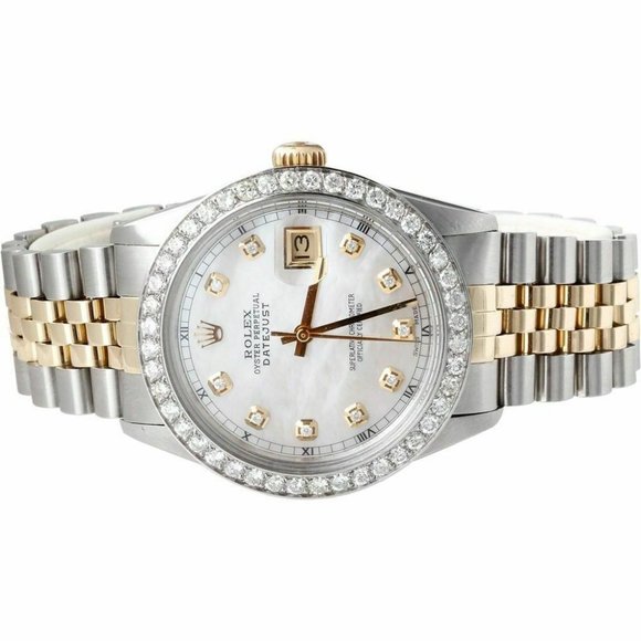 Men's Rolex 36mm 2CT 18k Two Tone Watch! w/ rolex box - Picture 2 of 6